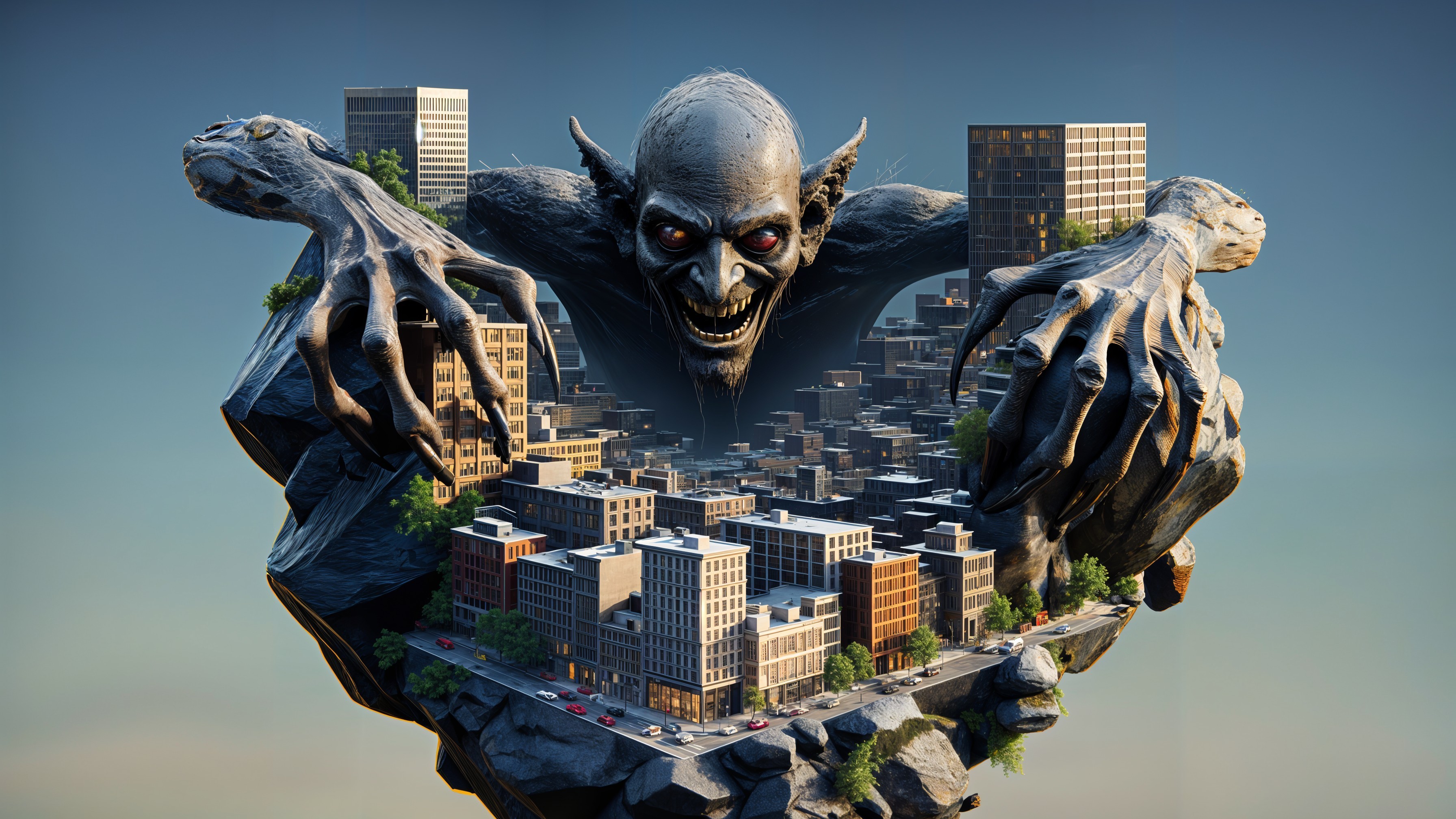 Colossal Creature Overwhelms Miniature Cityscape