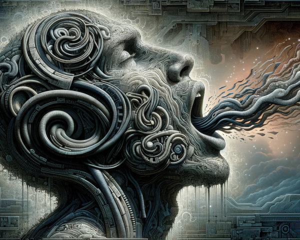 Surreal Humanoid Profile with Machinery and Organic Elements
