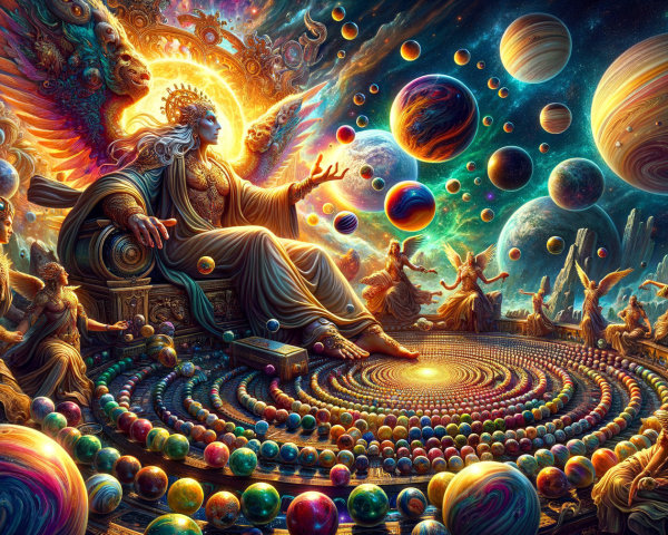 Celestial Scene with Divine Figure and Ethereal Beings