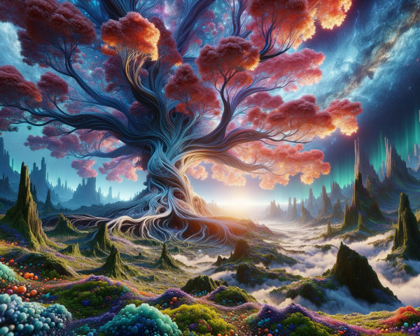 Majestic Tree in a Surreal Fantastical Landscape