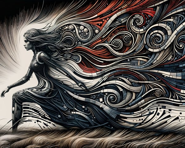 Dynamic Art of Woman in Motion with Abstract Patterns
