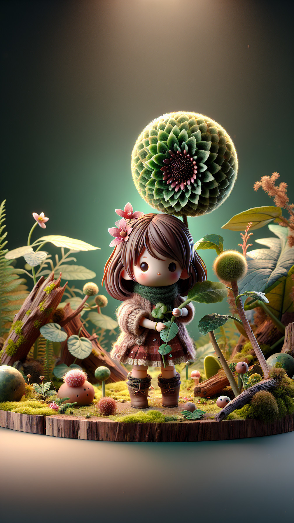 Charming Doll in a Vibrant Miniature Forest Scene