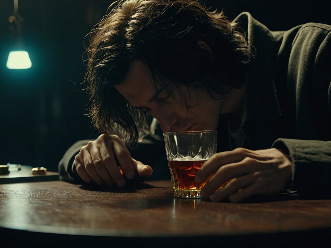 Somber Scene of a Man Contemplating at a Table