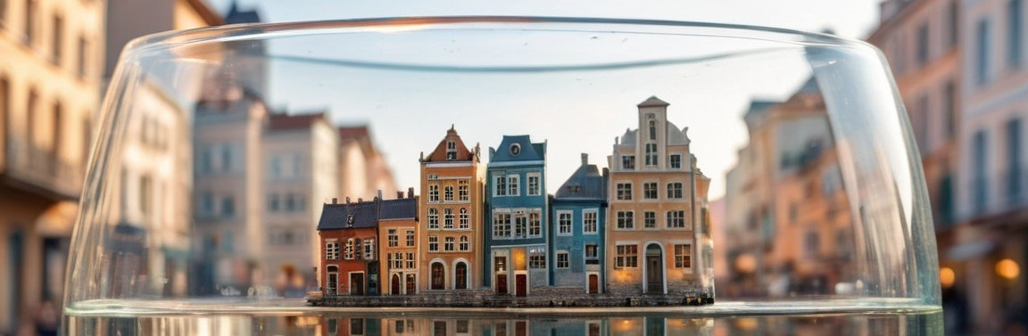 Colorful Miniature Houses in a Glass Bowl Display