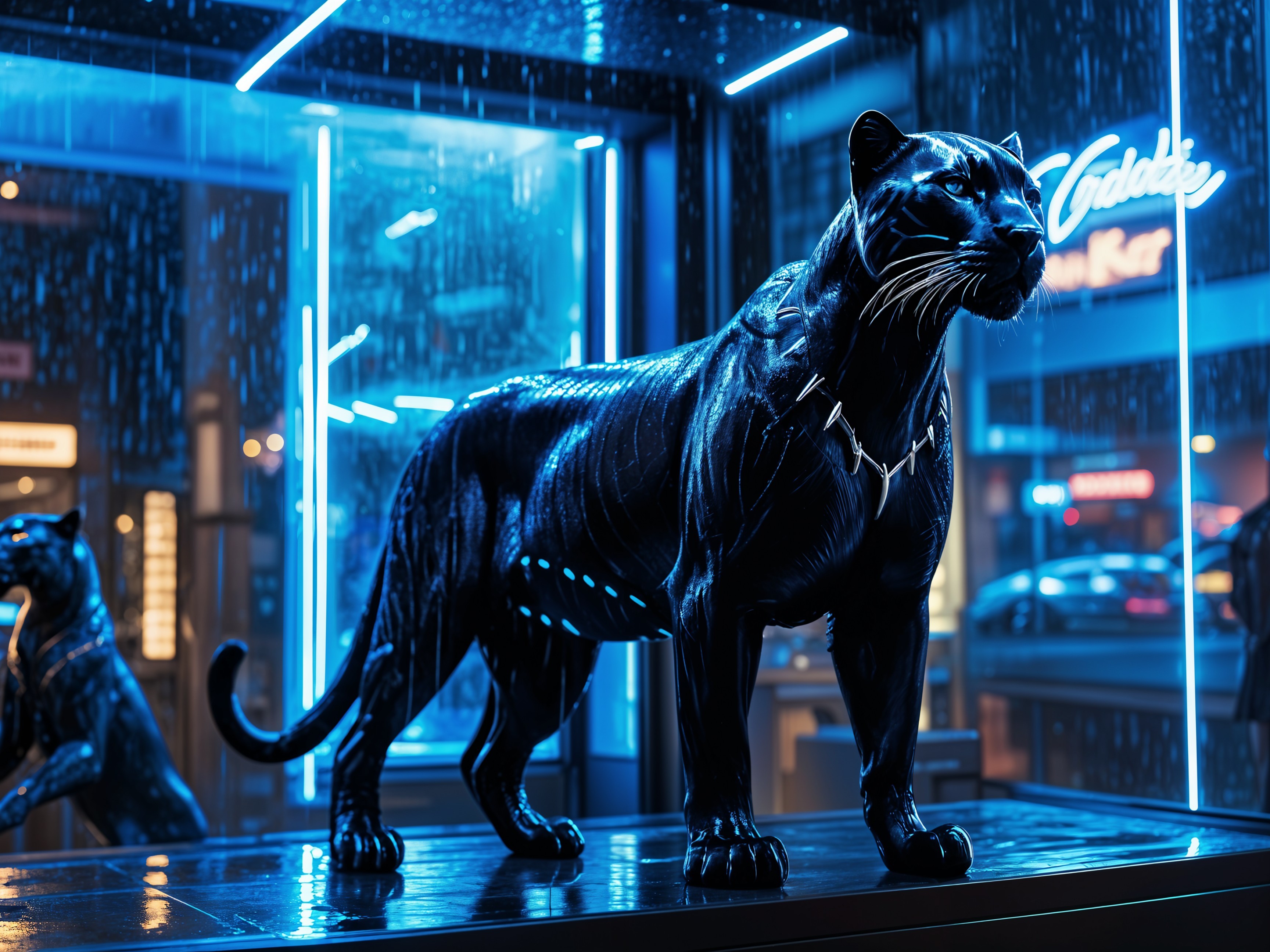 Black Panther Statue with Futuristic Tribal Markings