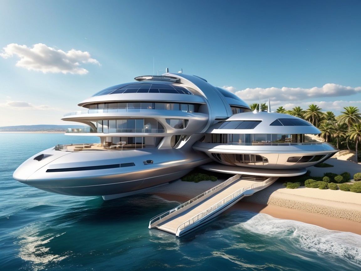 Futuristic Luxury Yacht-House Hybrid by Turquoise Ocean
