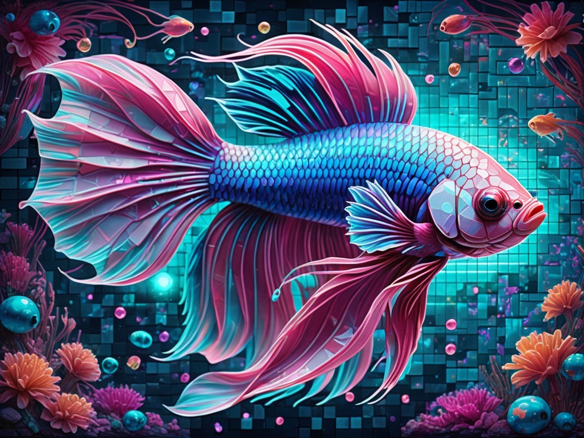 Vibrant Fish with Flowing Fins in Colorful Background