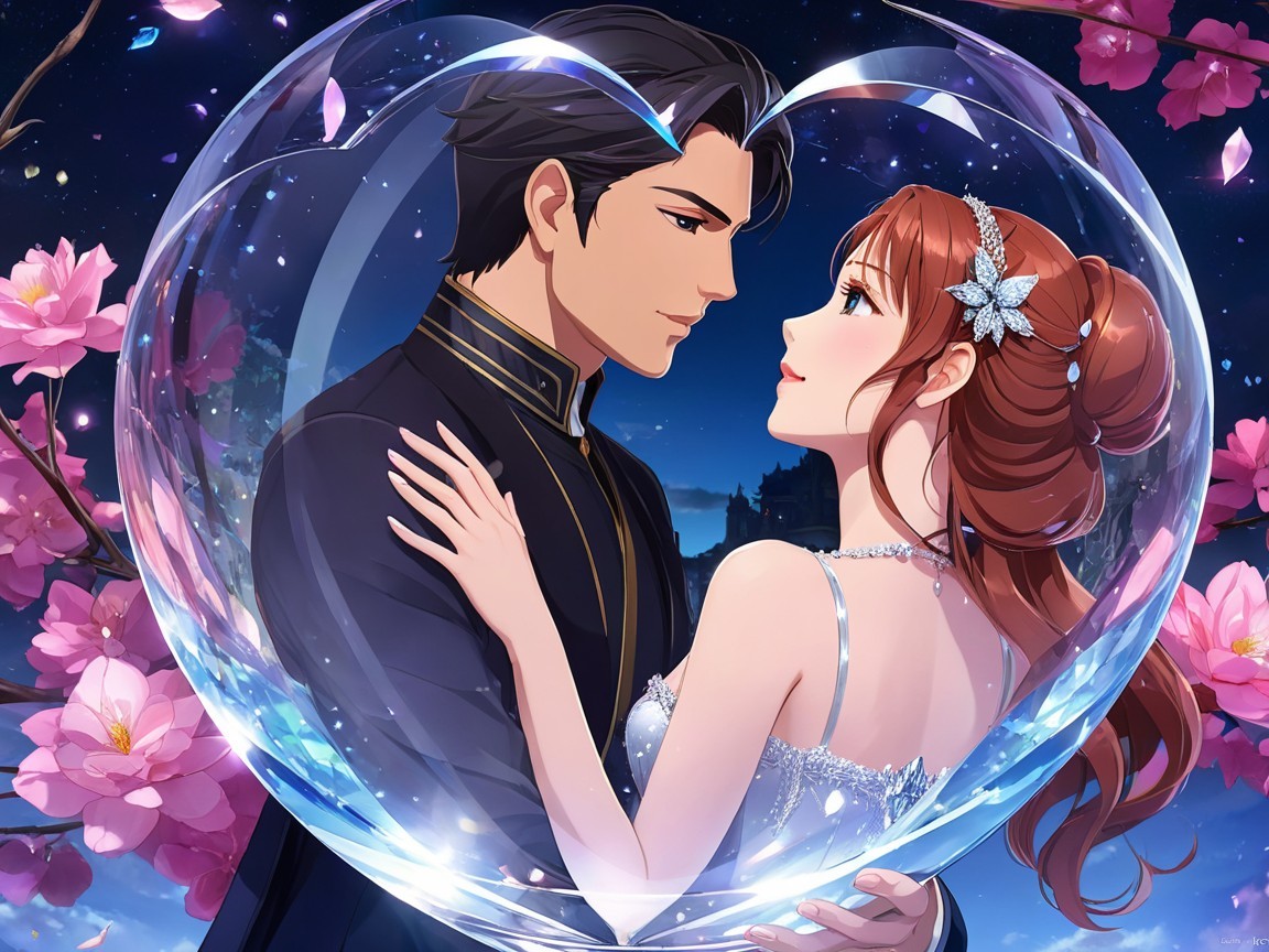 Fantasy Anime Couple in Heart-Shaped Bubble