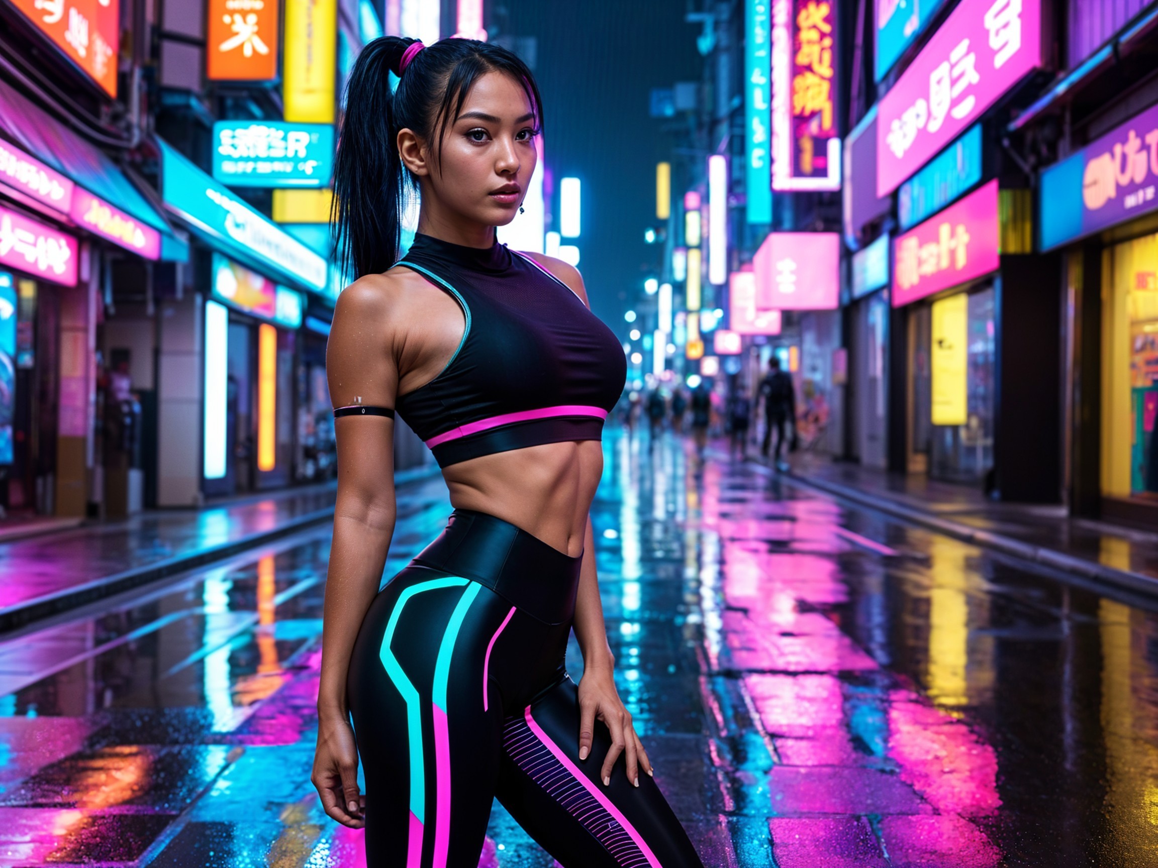 Confident Woman in Neon Urban Nightlife Setting