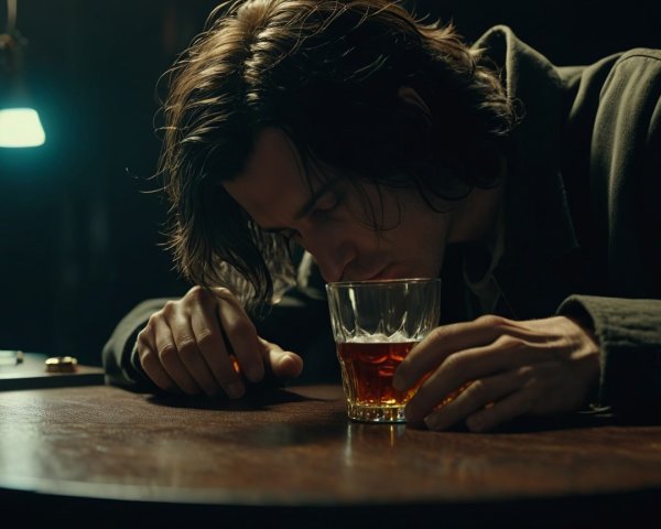 Somber Scene of a Man Contemplating at a Table