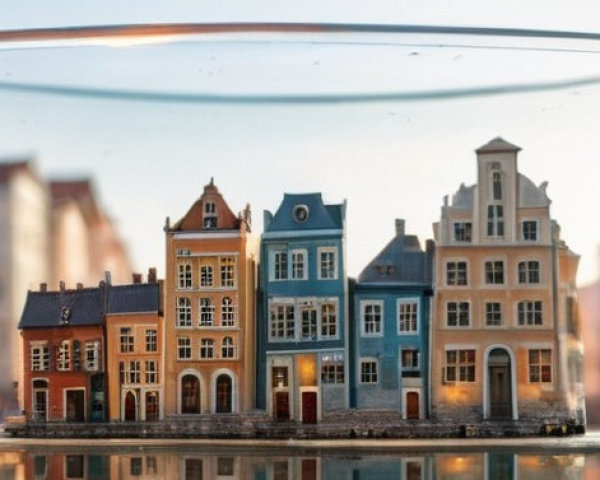 Colorful Miniature Houses in a Glass Bowl Display