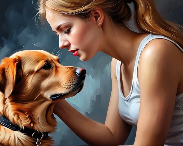 Digital painting of a woman with a golden retriever