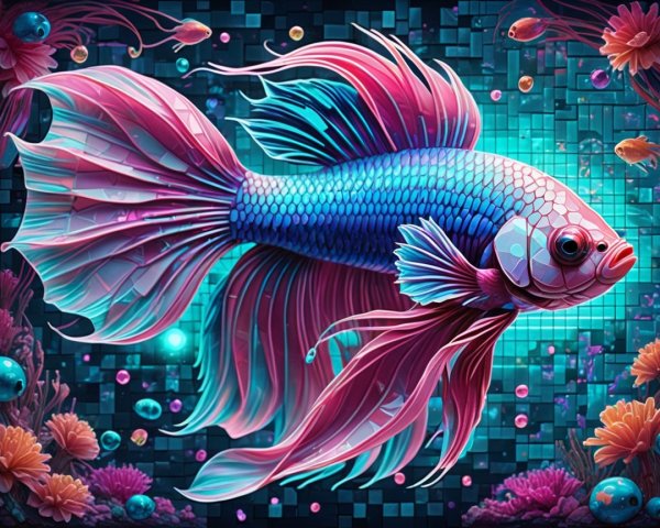 Vibrant Fish with Flowing Fins in Colorful Background