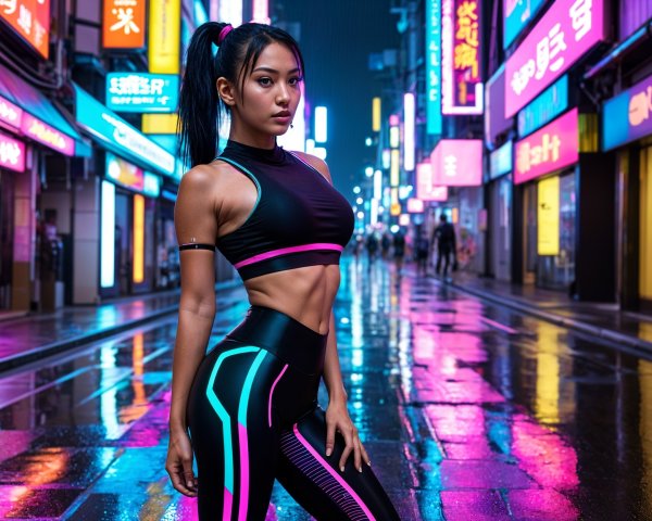 Confident Woman in Neon Urban Nightlife Setting
