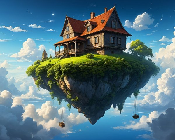 Fantasy Digital Painting of a Floating Island House