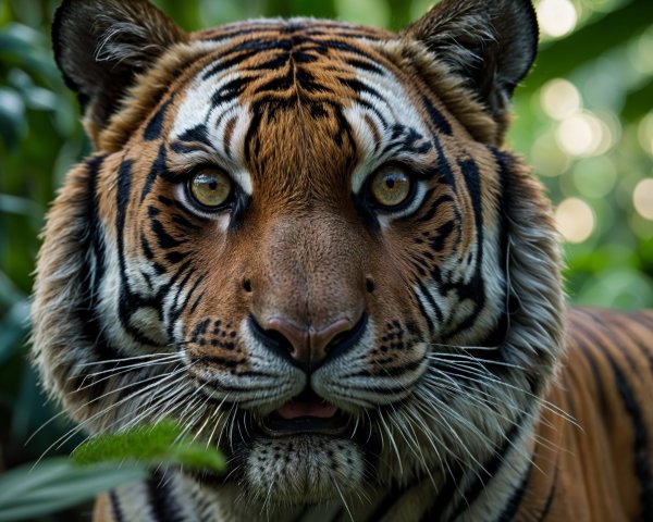 Close-up of a majestic tiger with striking fur and eyes