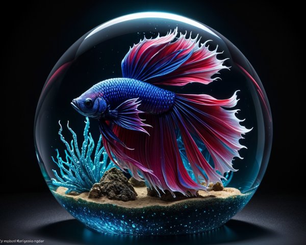 Vibrant Betta Fish in Clear Glass Globe Scene