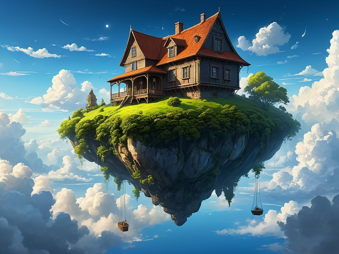 Fantasy Digital Painting of a Floating Island House