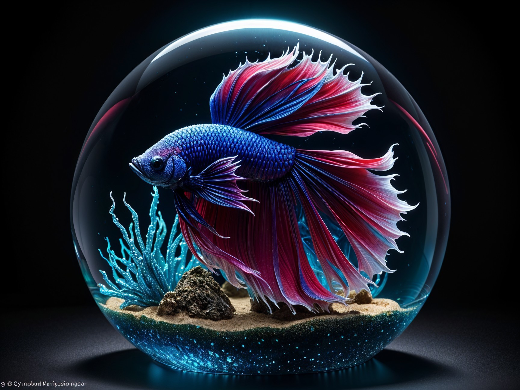Vibrant Betta Fish in Clear Glass Globe Scene