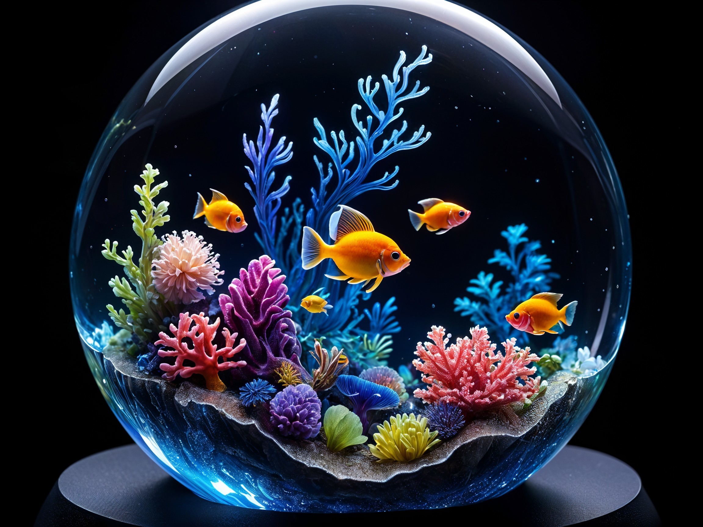 Transparent Glass Aquarium with Colorful Coral Reef