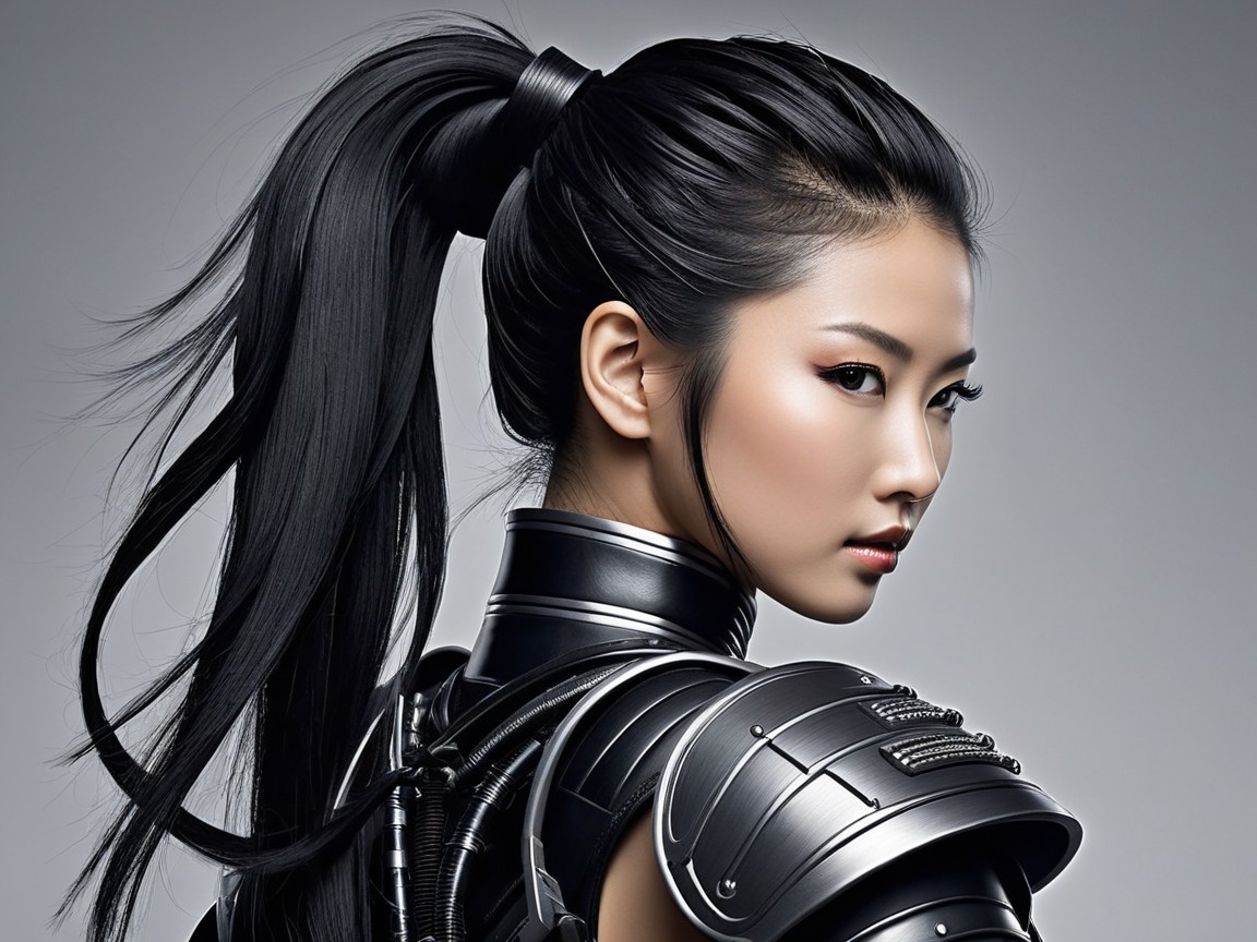 Portrait of a Woman in Futuristic Armor with Details