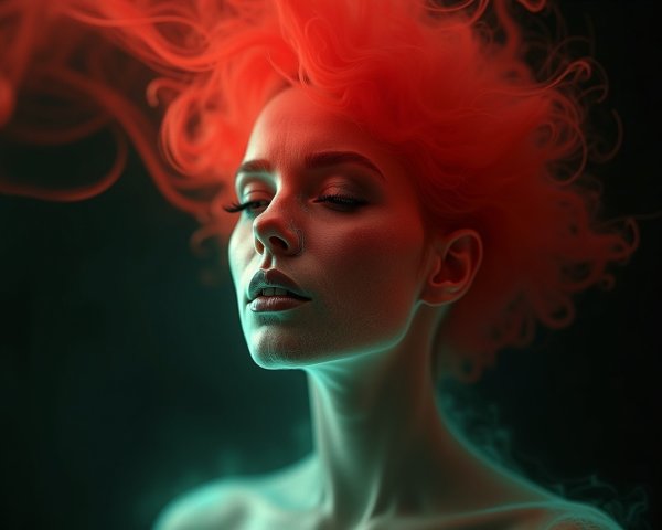 Woman with Red Hair in Ethereal Lighting and Pose