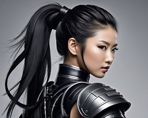 Portrait of a Woman in Futuristic Armor with Details