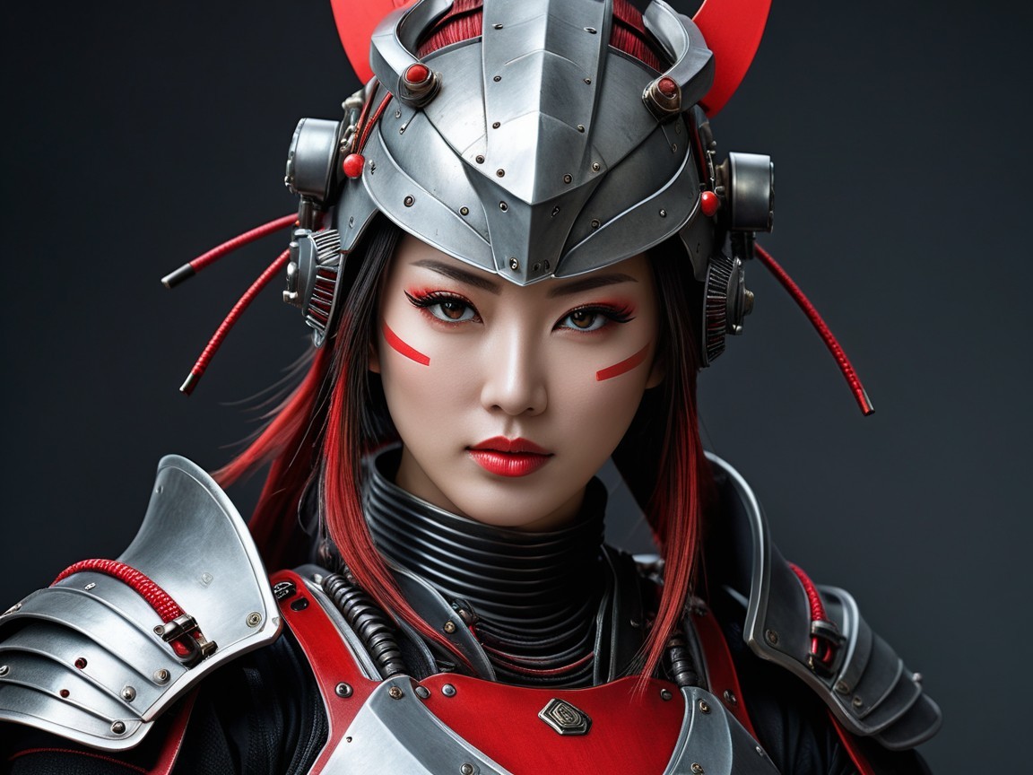 Futuristic Warrior Portrait with Samurai Influences