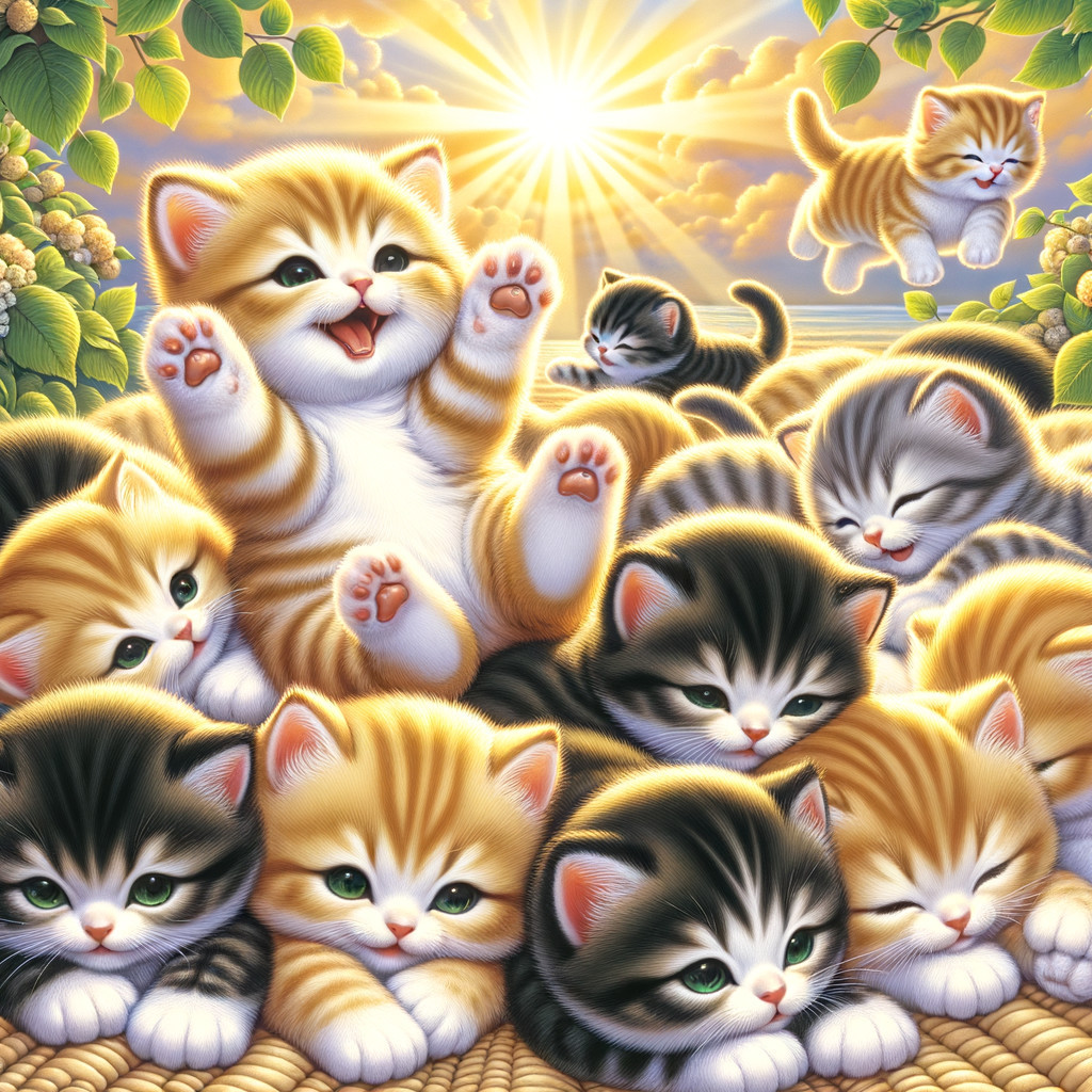 Playful Kittens in Sunlit Greenery Scene