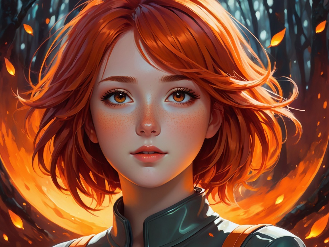Close-up Digital Artwork of a Girl with Bobbed Hair