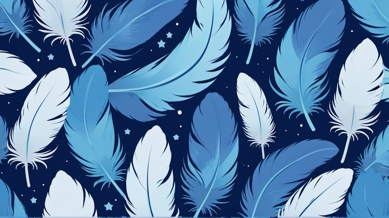 Blue and White Feather Pattern on Navy Background