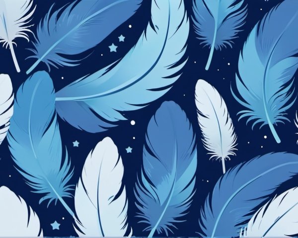 Blue and White Feather Pattern on Navy Background