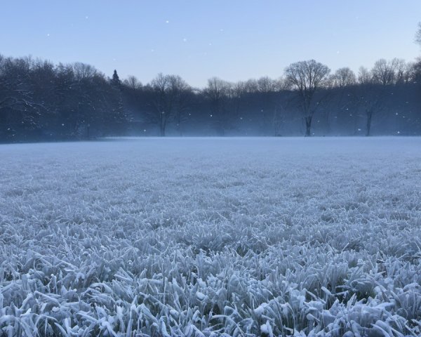 Snow-Covered Field with Evergreen Trees and Blue Sky