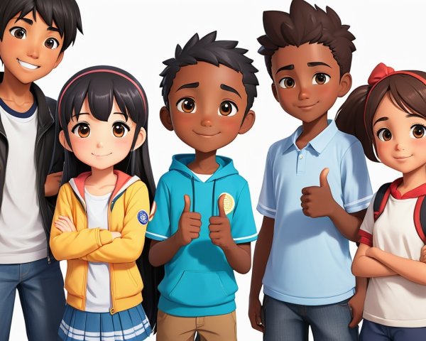 Diverse Animated Characters Displaying Camaraderie