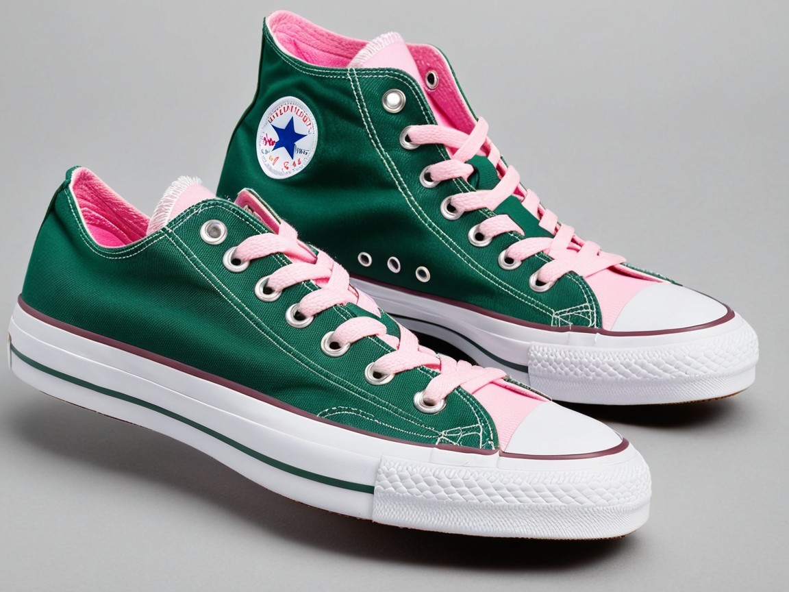 Stylish high-top sneakers in green and pink design