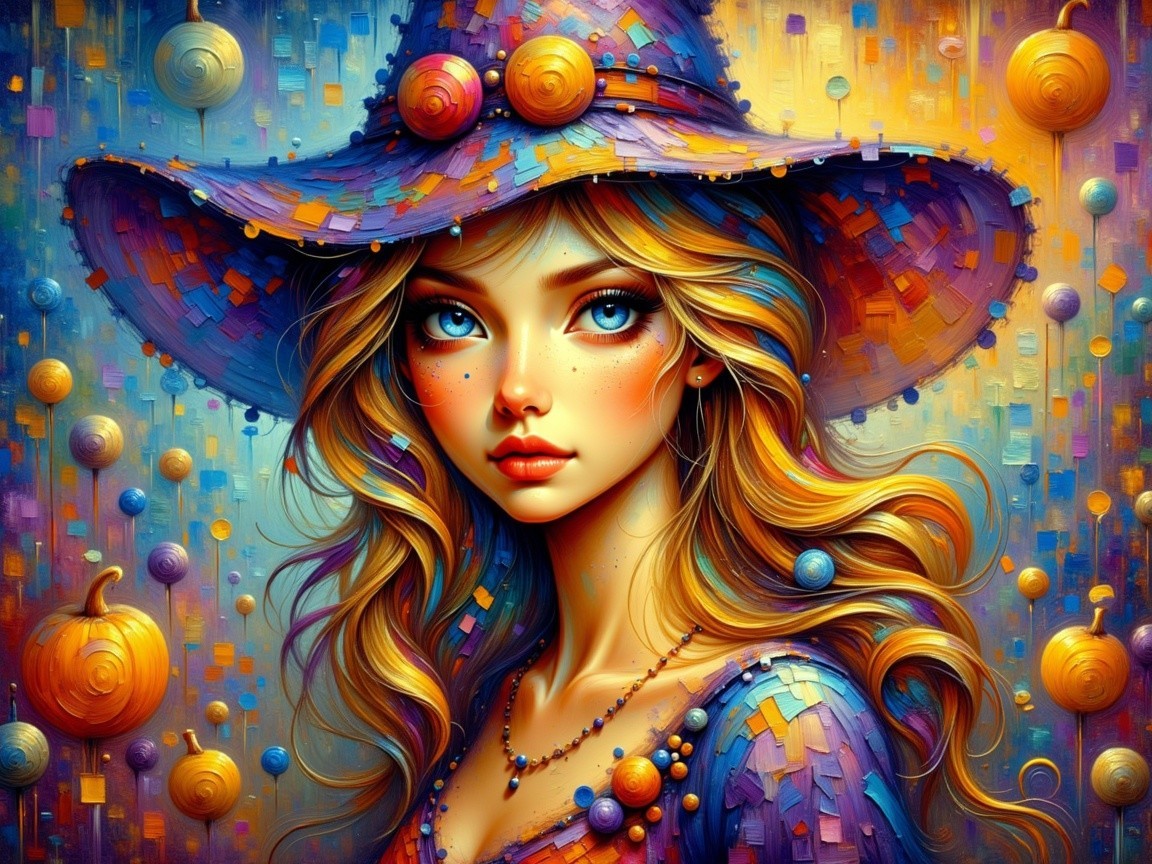 Whimsical Portrait of a Young Woman in Witch Hat