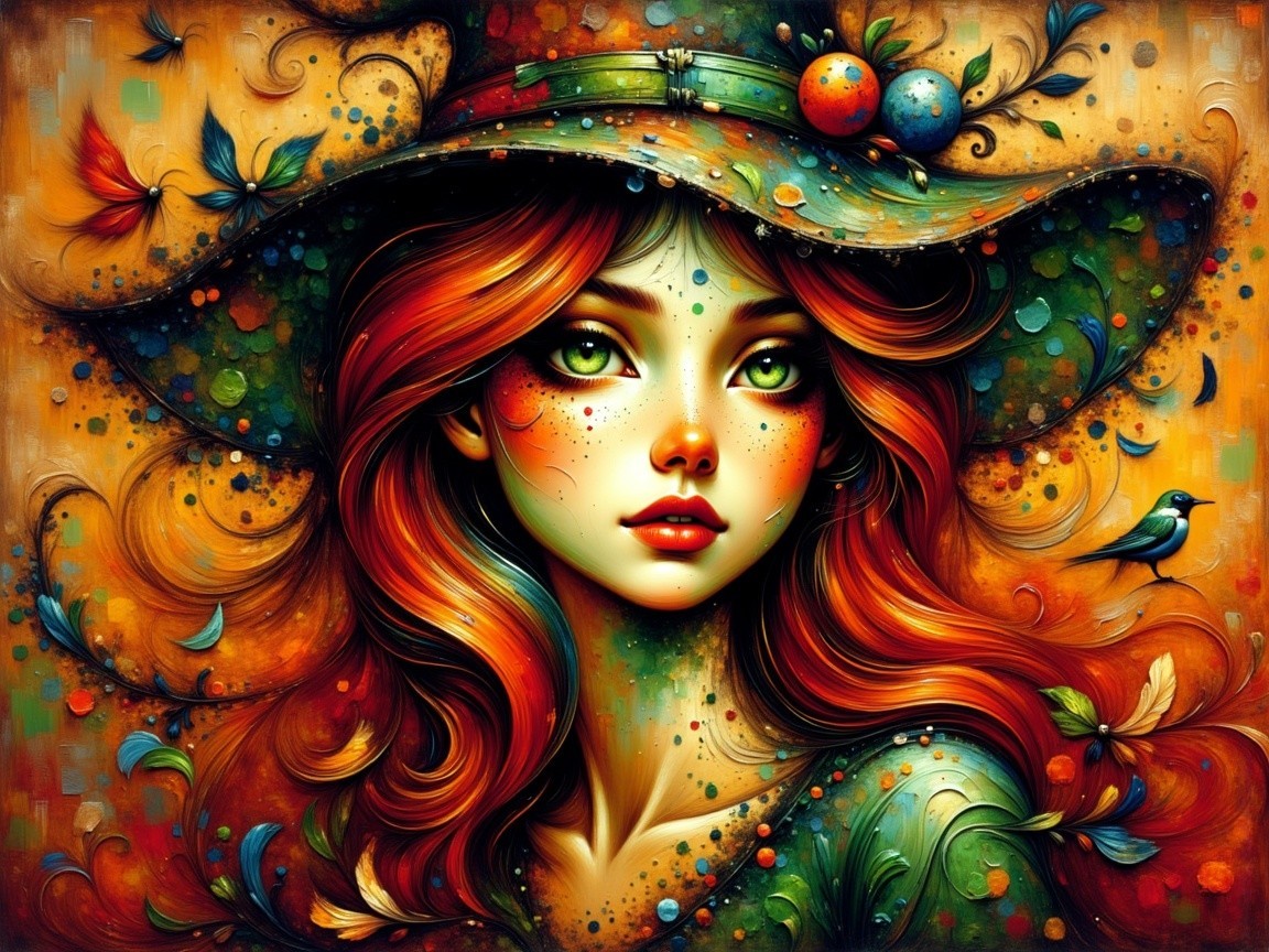 Vibrant Red-Haired Woman in Enchanting Nature Setting