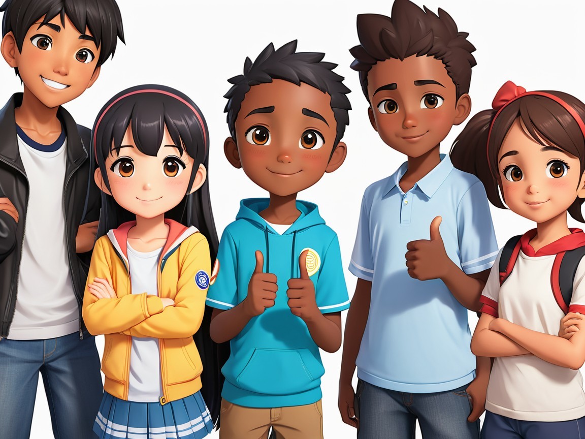 Diverse Animated Characters Displaying Camaraderie