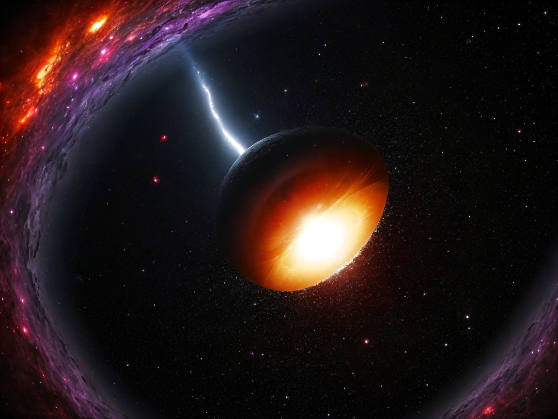 Cosmic Scene with Glowing Sphere and Nebulae