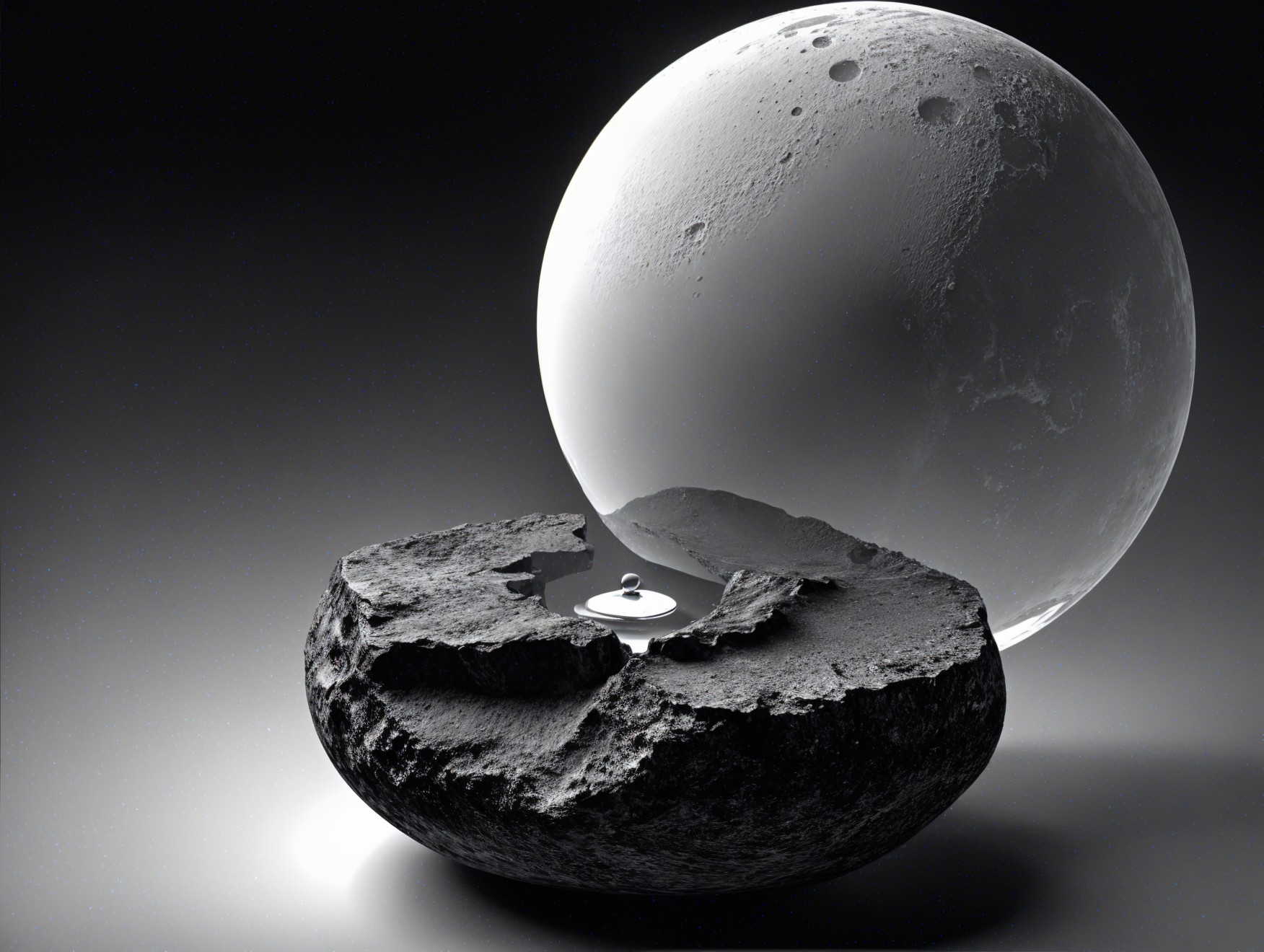 Surreal Landscape with Moon and Futuristic Device