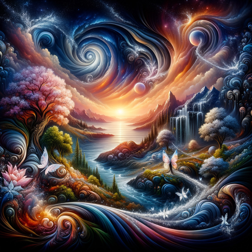 Vibrant Cosmic Landscape with Serene Lake and Mountains