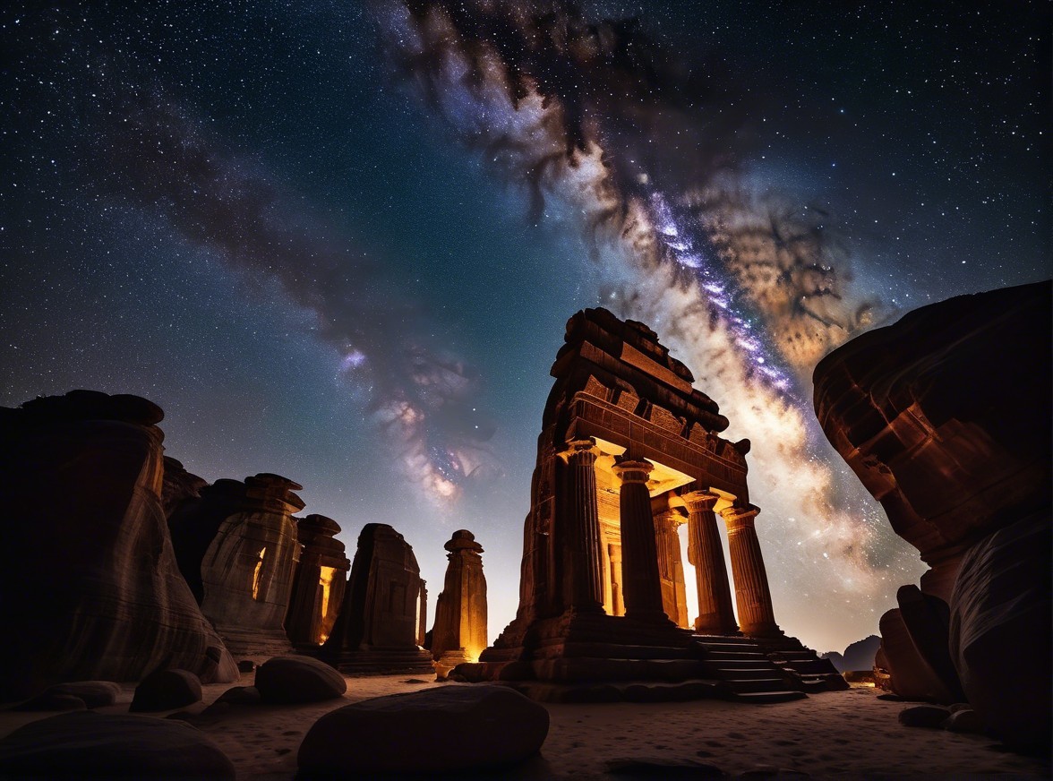 Milky Way Over Ancient Ruins and Stone Pillars