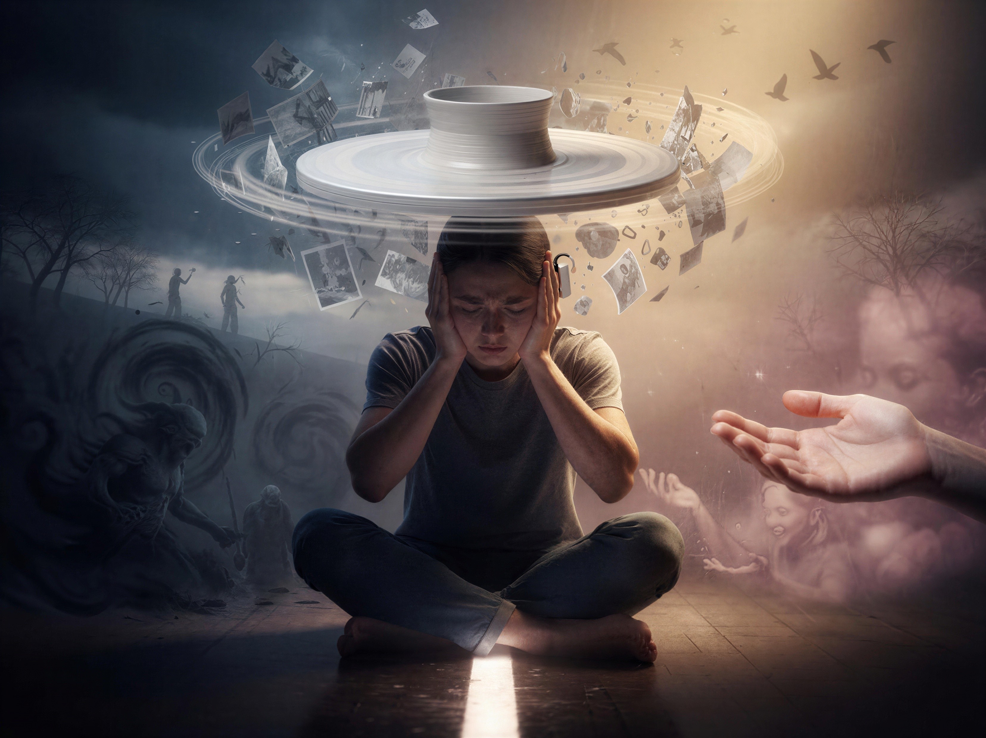 Digital Painting of Distressed Person with Pottery Wheel