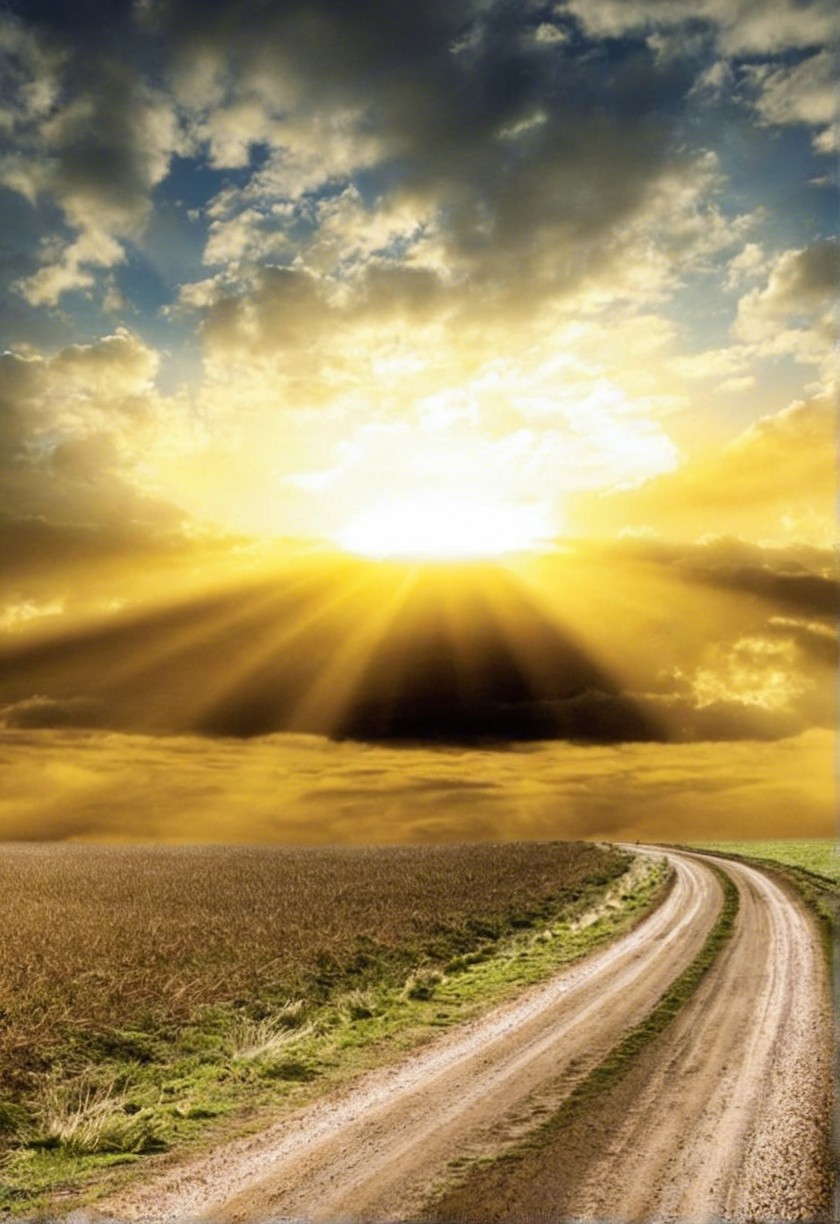 Winding Dirt Road Under Dramatic Sky and Sunlight