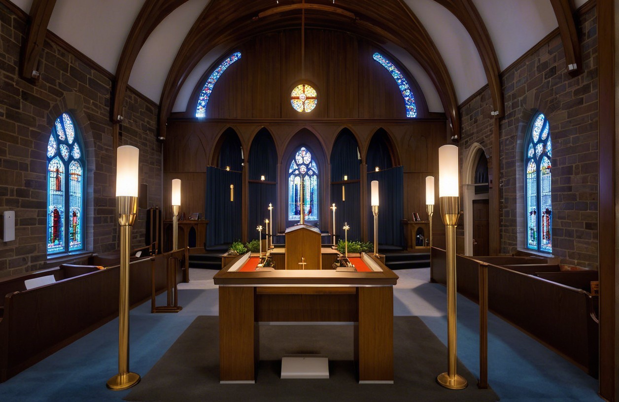 Spacious Church Sanctuary with Stained Glass Windows