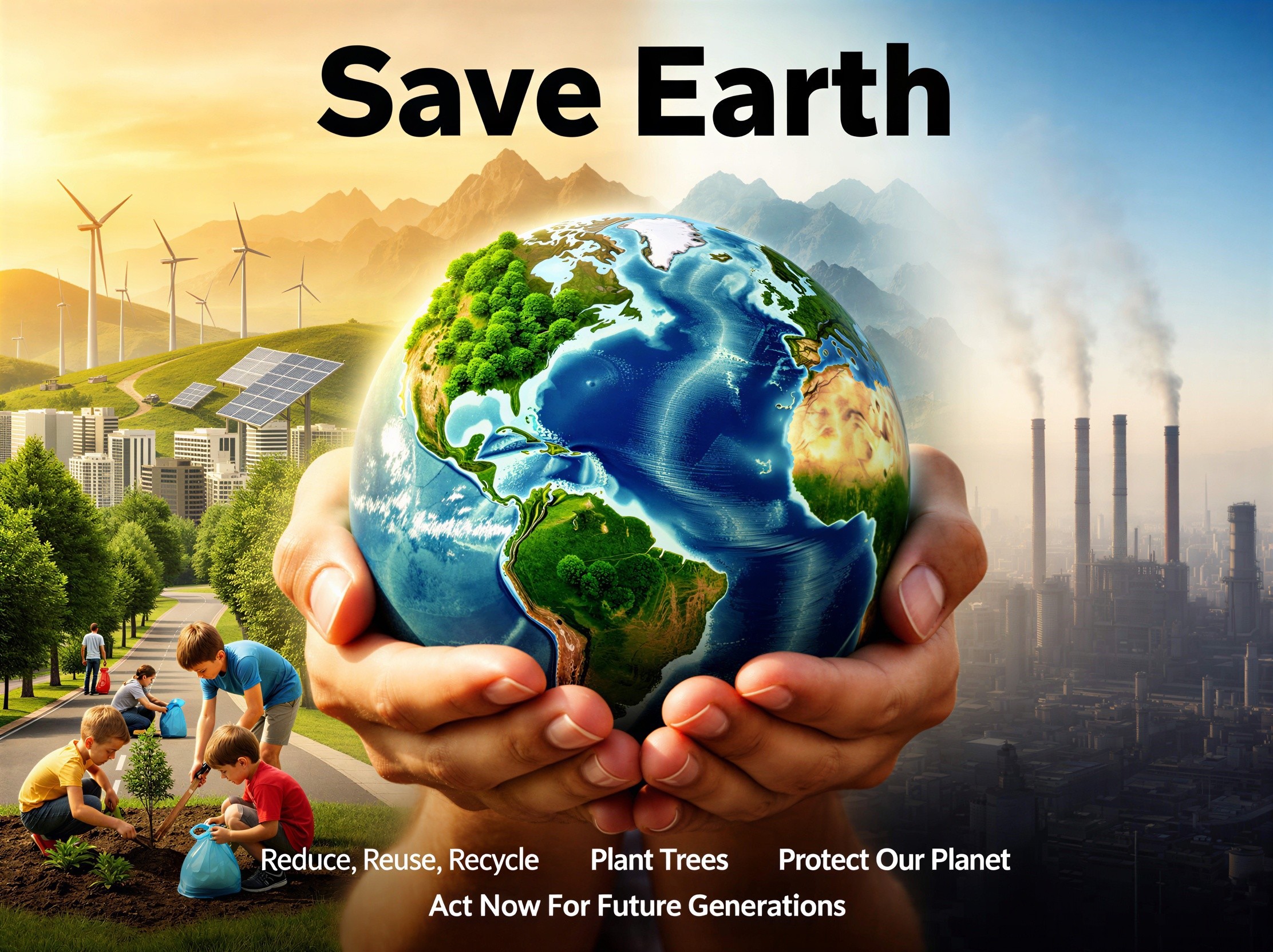 Vertical Split Image of Earth and Landscapes