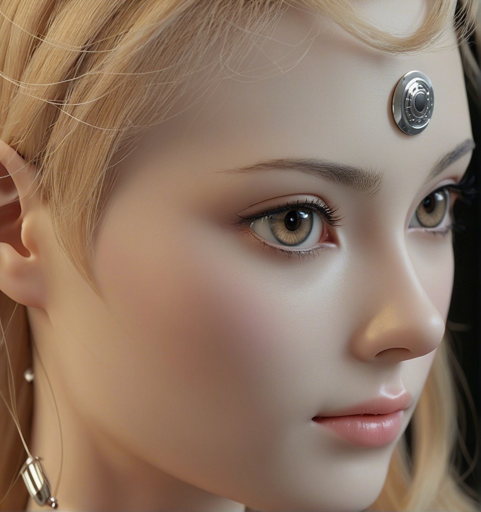Close-up of a humanoid figure with striking features