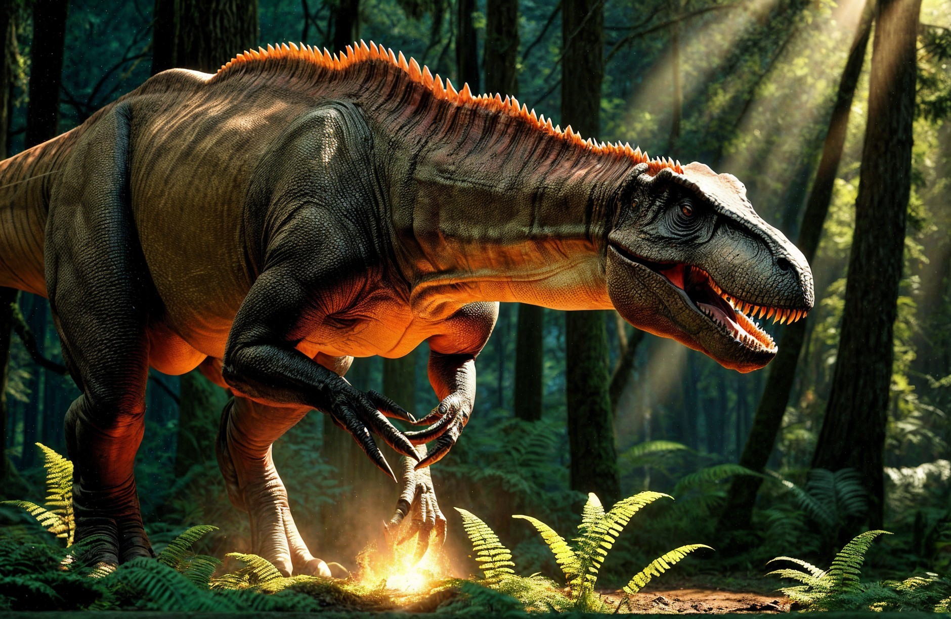 Majestic Dinosaur in Lush Prehistoric Forest Scene