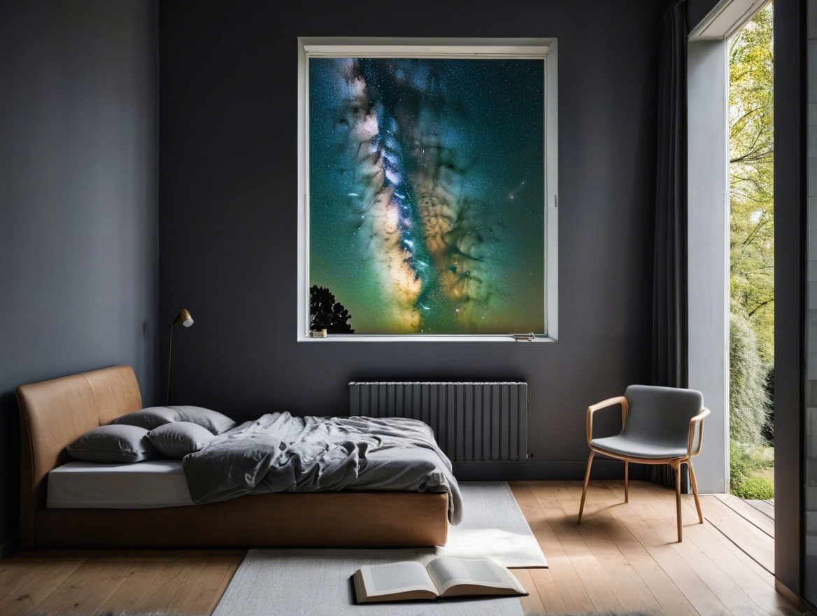 Modern Bedroom with Milky Way View and Cozy Decor