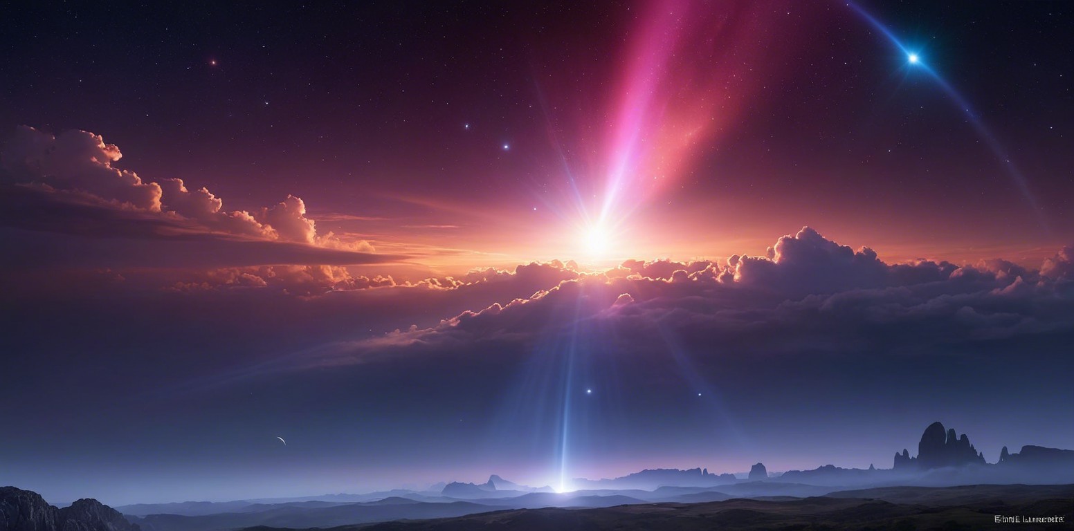 Dusk Landscape with Comets and Silhouetted Mountains